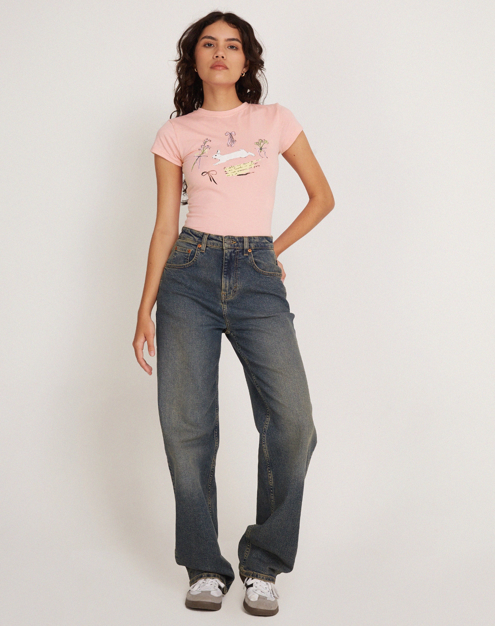 Tiona Cropped Tee in Peony Pink Bunny - Image 3