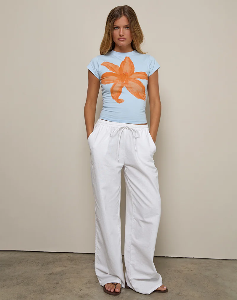 Tiona Tee in Blue with Orange Painted Flower - Image 4