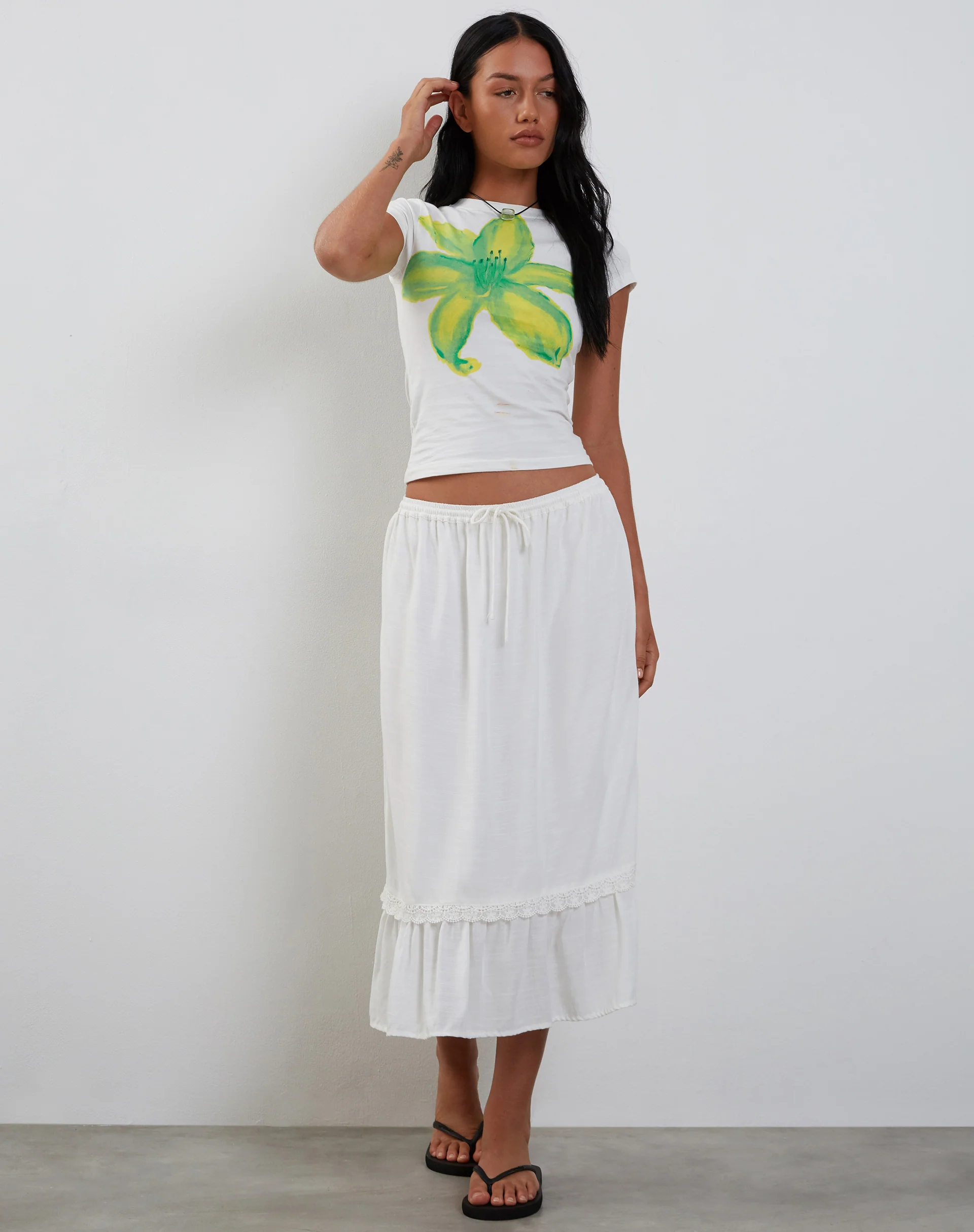 Tiona Printed Tee in Summer Flower Lime - Image 6
