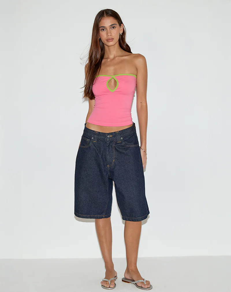 Tiria Cutout Bandeau Top in Bubble Gum with Leaf Green Binding - Image 3