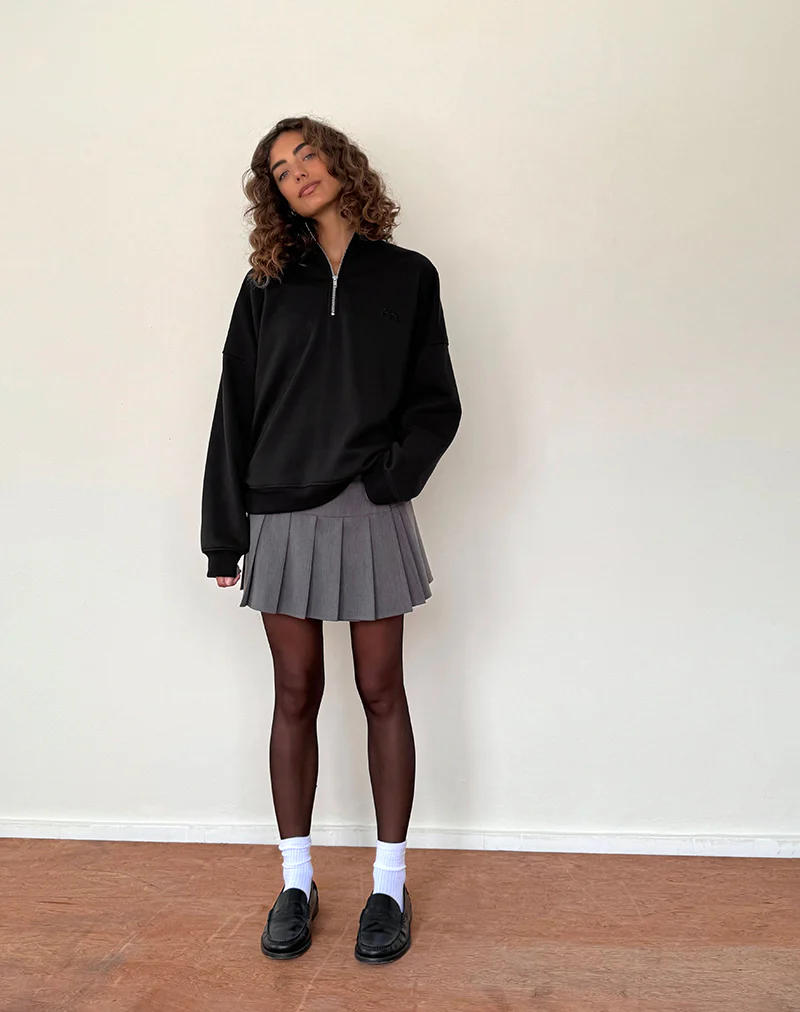 Tirma High Neck Jumper in Tonal Black with M Embroidery - Image 3