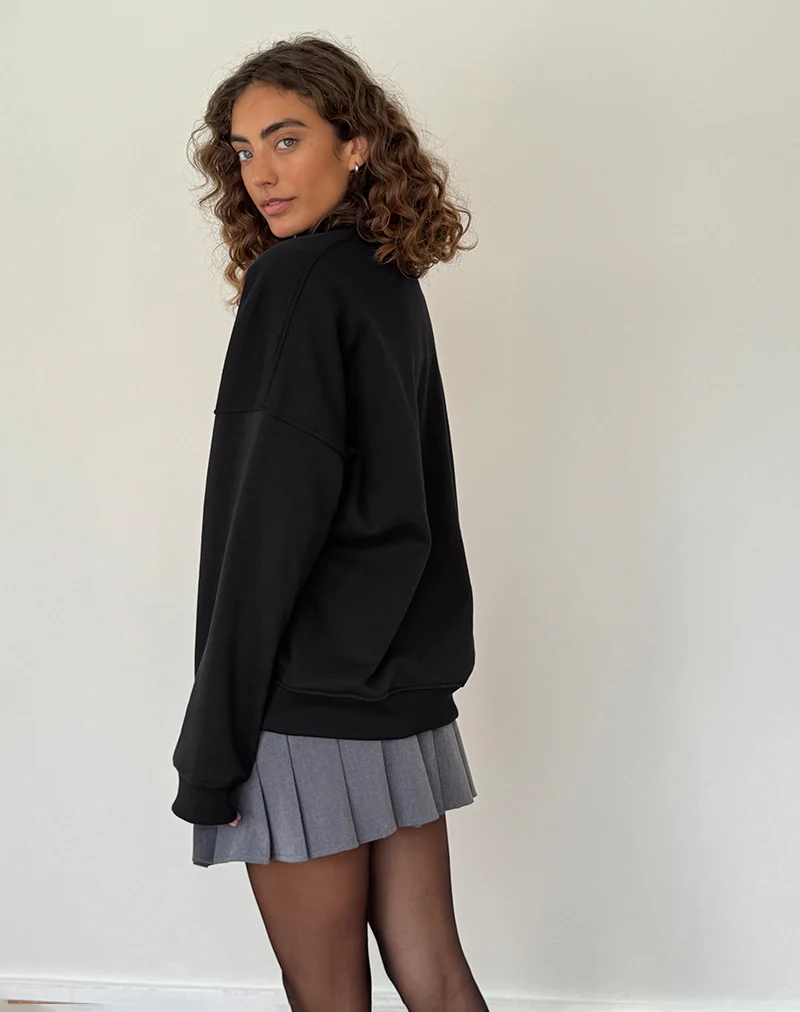 Tirma High Neck Jumper in Tonal Black with M Embroidery - Image 4