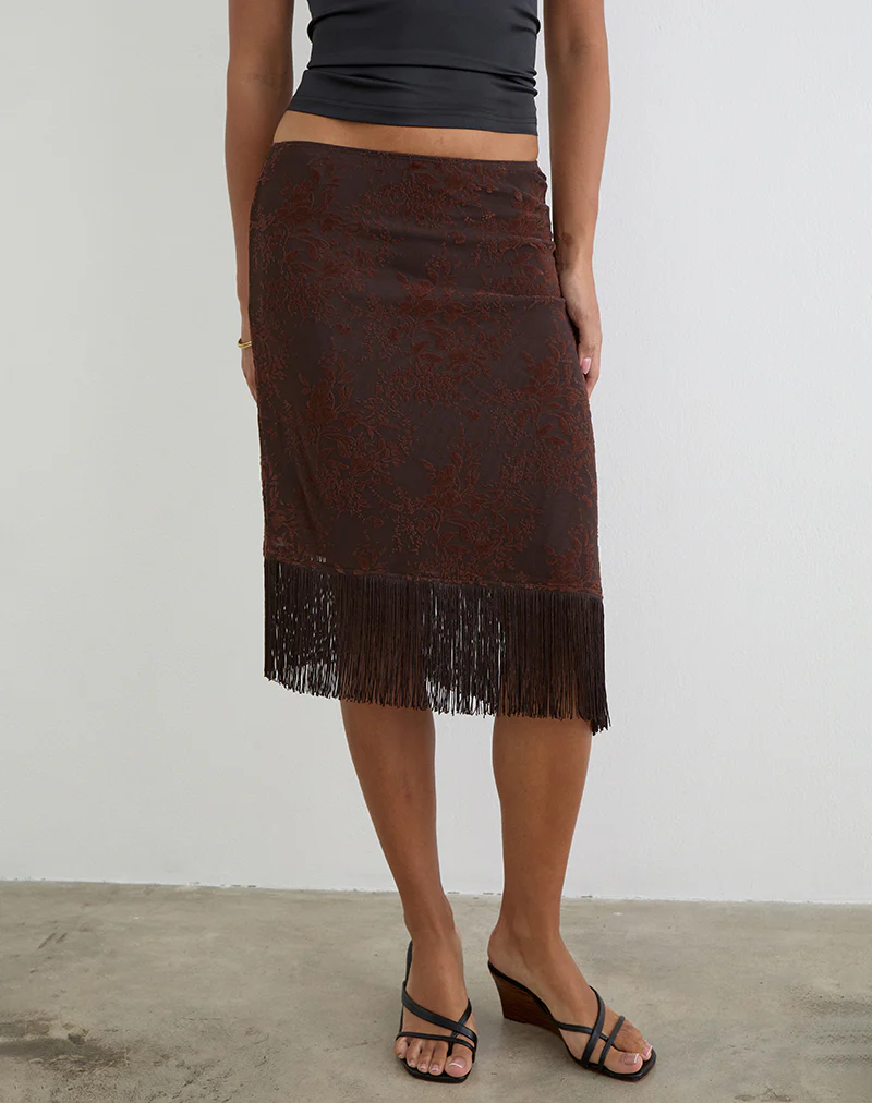 Tisaki Midi Skirt in Fine Leaf Flower Ganache - Image 2