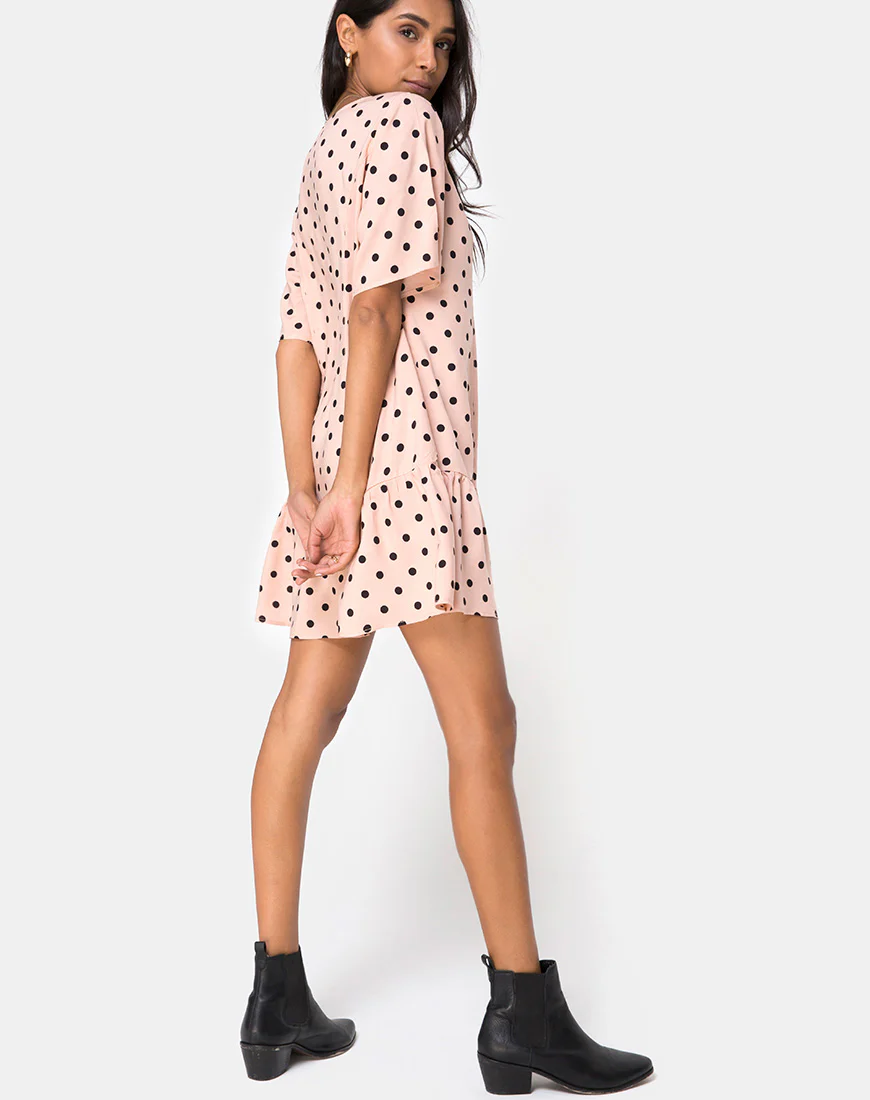 Tisha Babydoll Dress in New Polka Nude Black - Image 4