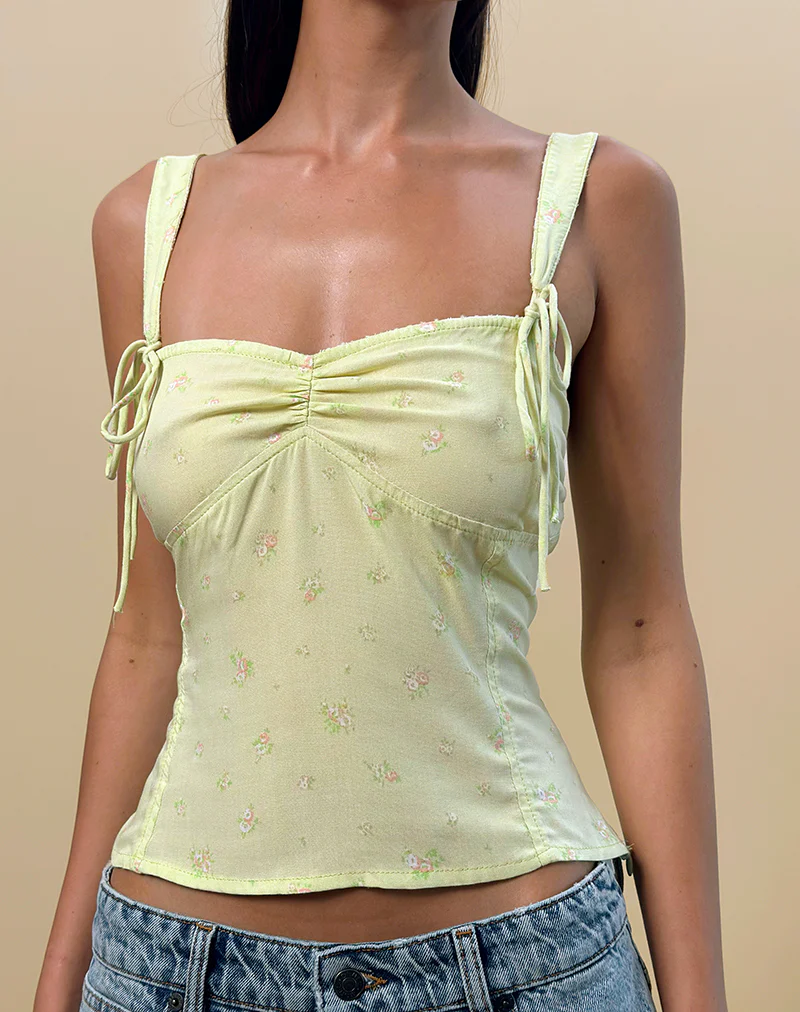 Tismia Top in Fun Ditsy Floral Lime - Image 4