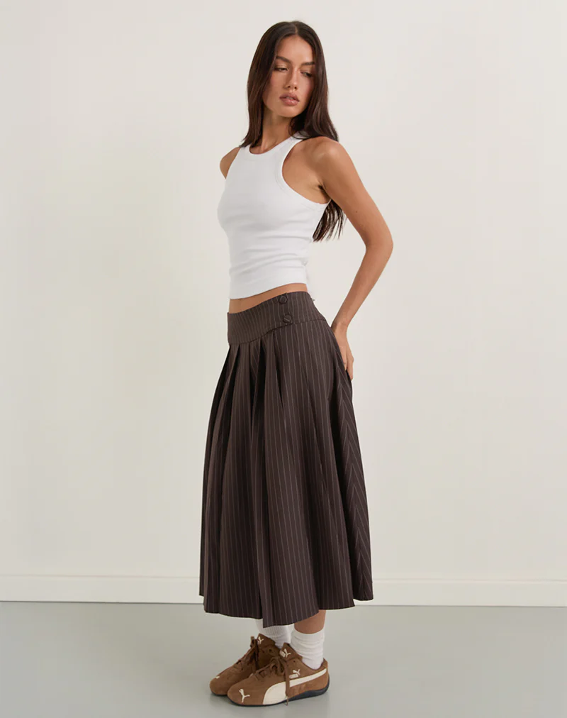 Tisrah Skirt in Dark Brown Pinstripe - Image 2