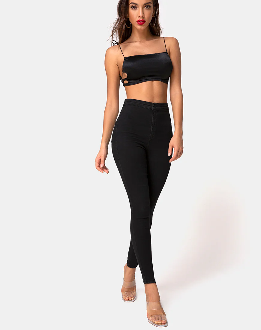 Tisya Crop Top in Satin Black - Image 3