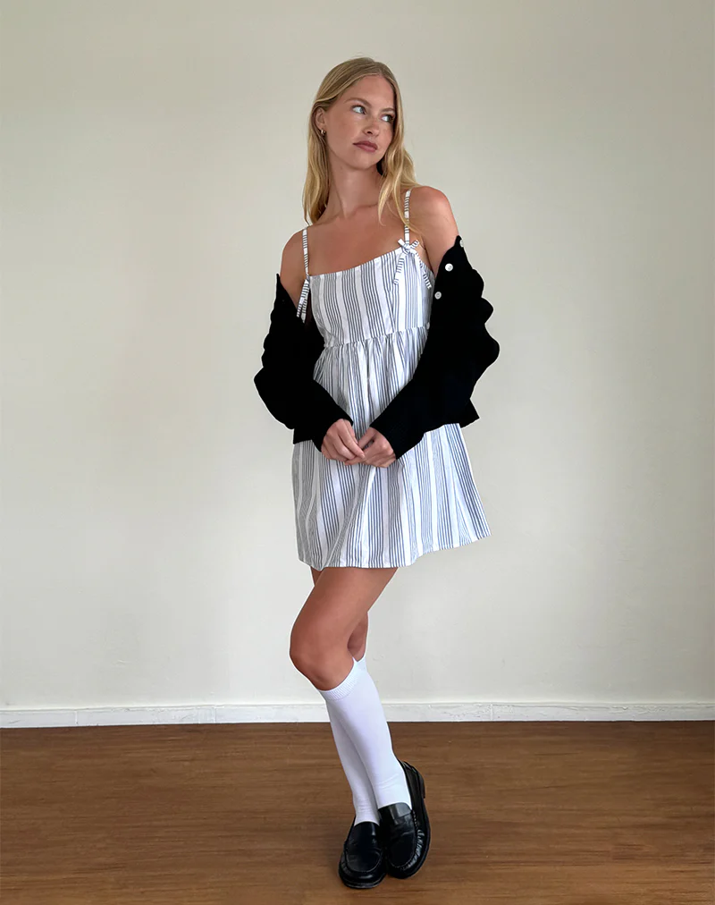 Tisyani Mini Dress in Vertical Grey Stripe - Image 3