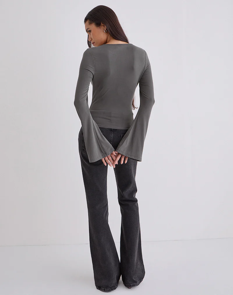 Tiyana Long Sleeve Top in Diamante Flower Dark Grey - Image 4