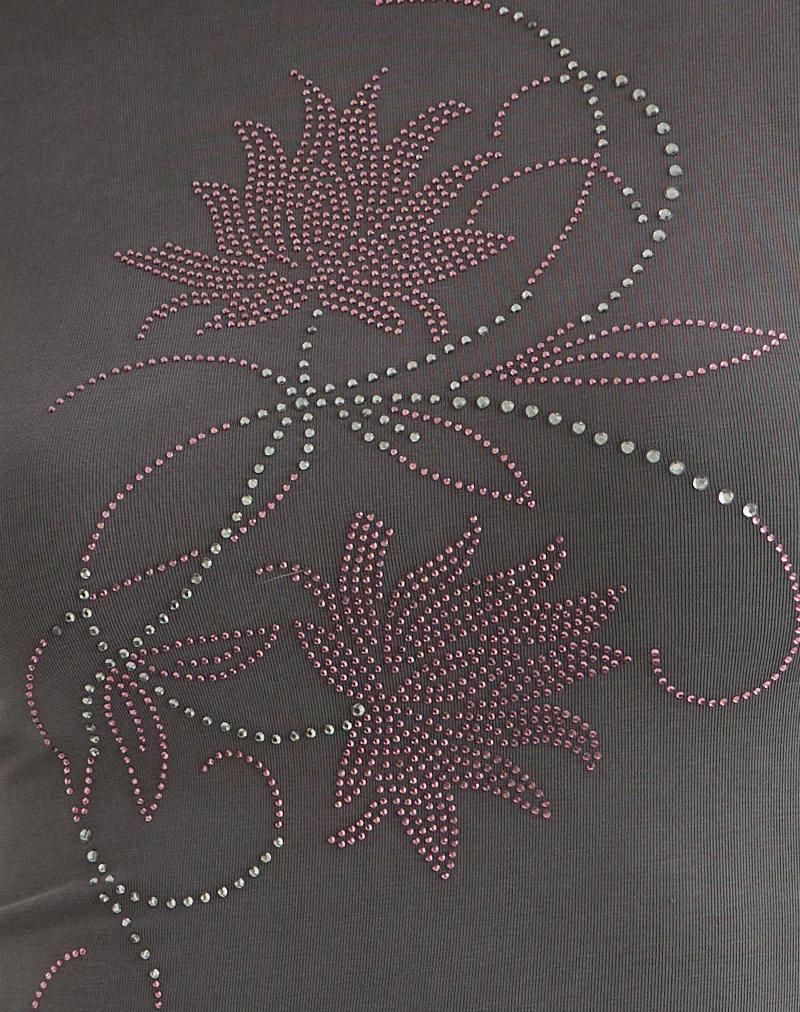 Tiyana Long Sleeve Top in Diamante Flower Dark Grey - Image 5