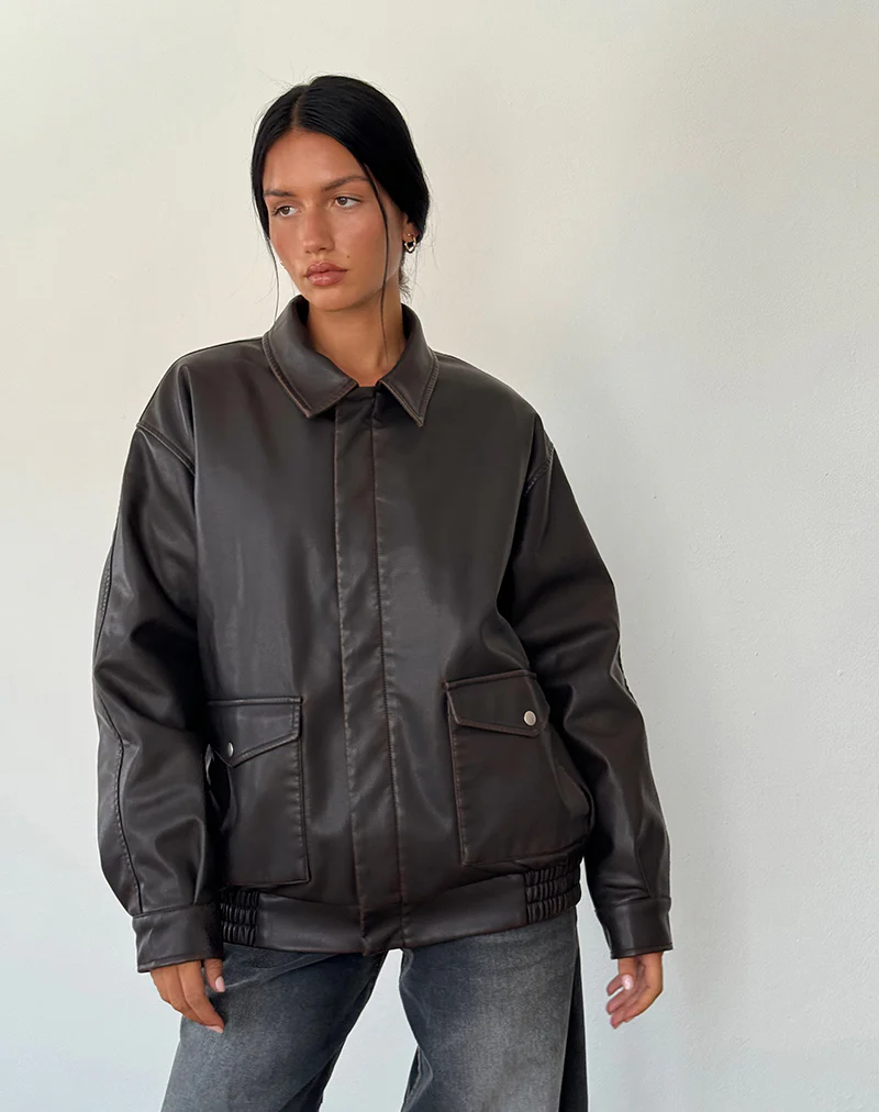 Tobias Jacket in PU Dark Chocolate - Image 3