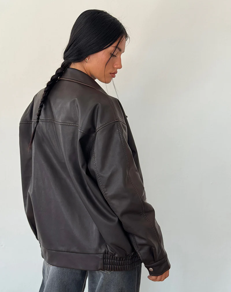 Tobias Jacket in PU Dark Chocolate - Image 4