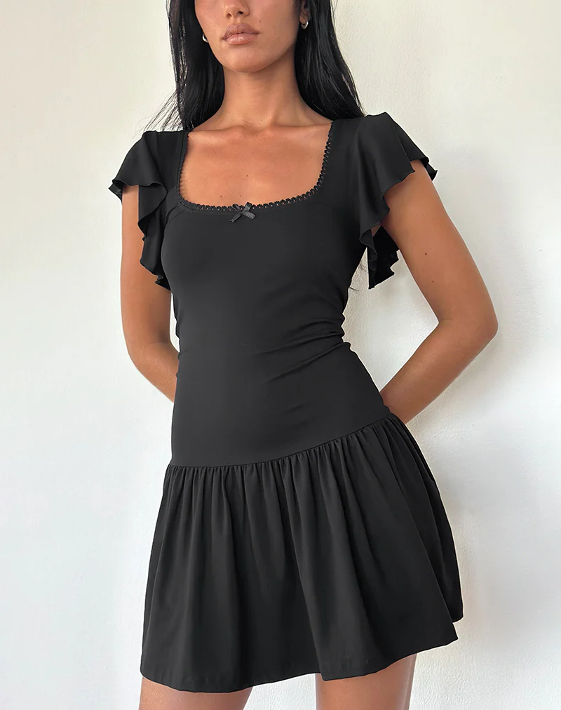 Toinette Drop Waist Mini Dress in Black - Image 2