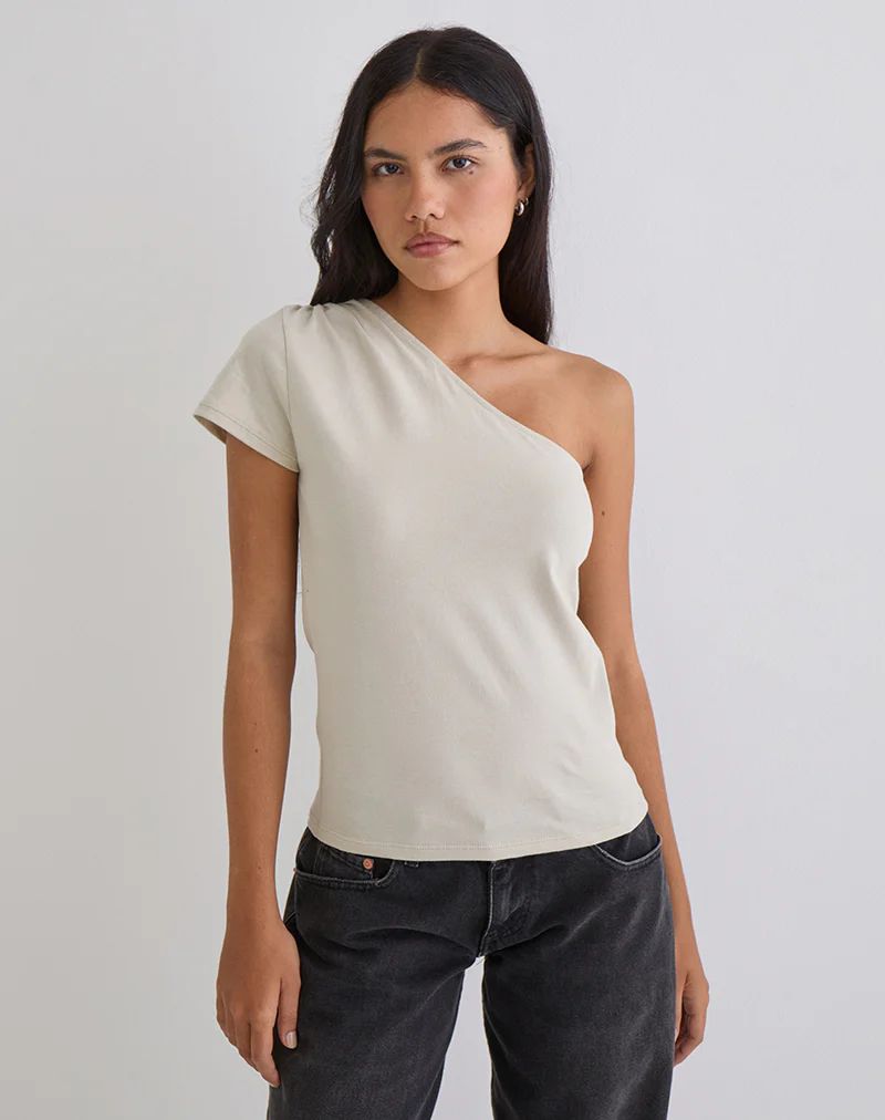 Tokiki One Shoulder Top in Jersey Ecru