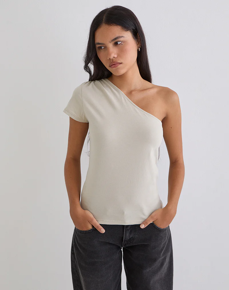 Tokiki One Shoulder Top in Jersey Ecru - Image 4