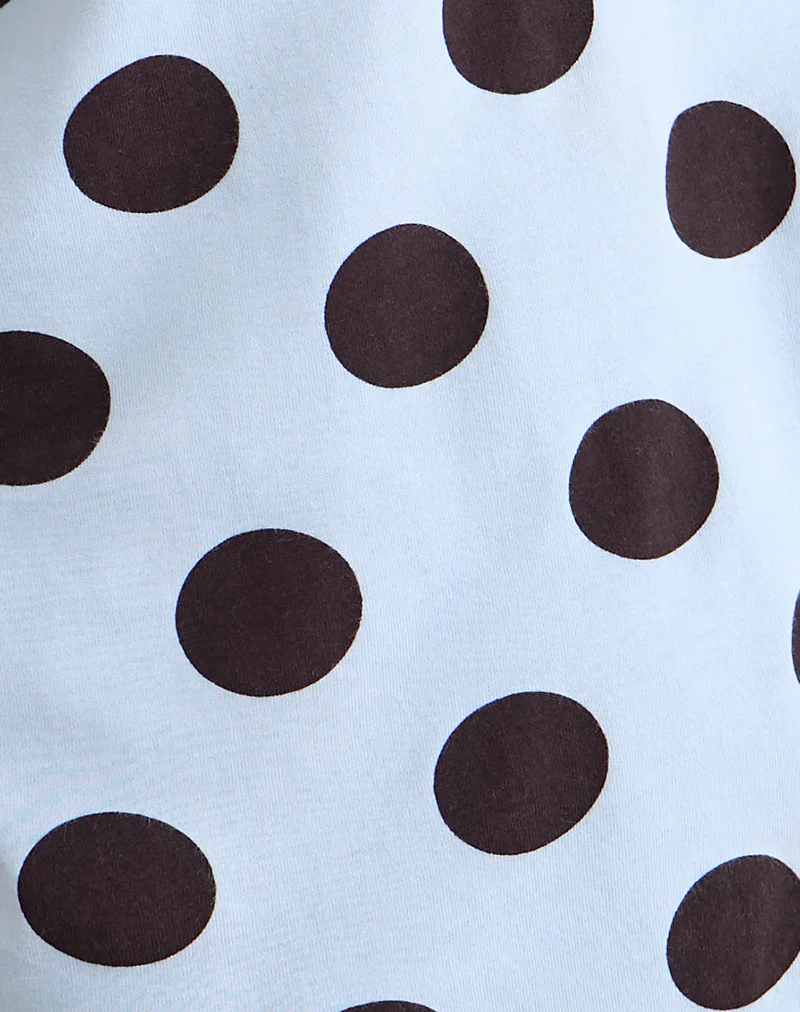 Tokiwa Asymmetric Shoulder Tee in Big Polka Blue Brown - Image 6
