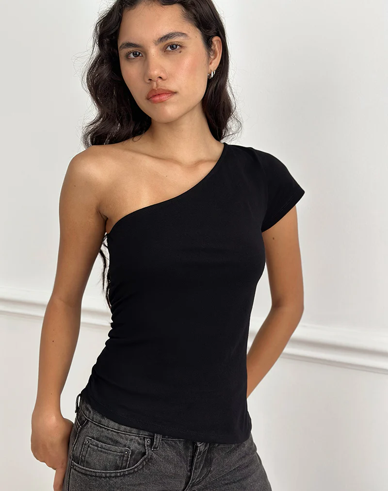 Tokiwa Asymmetric Shoulder Tee in Black - Image 3