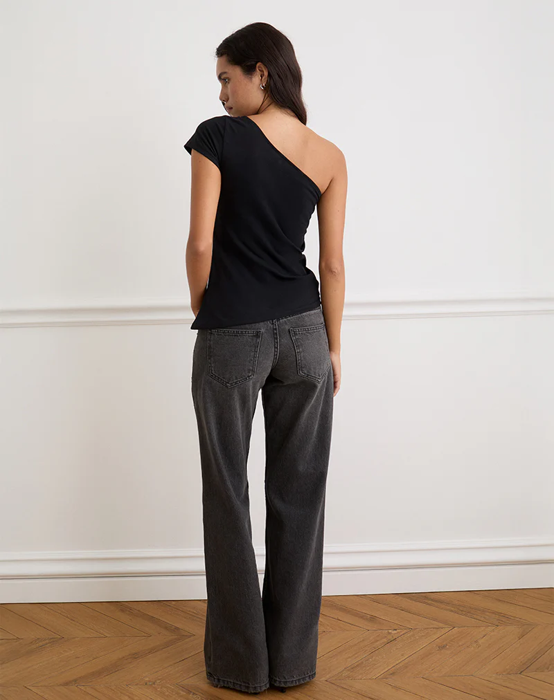 Tokiwa Asymmetric Shoulder Tee in Black - Image 5