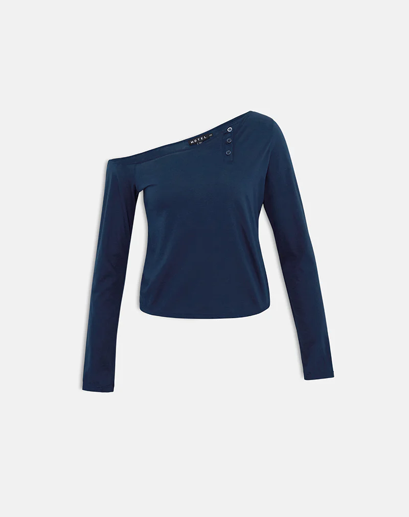 Tole Asymmetric Button Up Top in Tissue Jersey Dark Navy - Image 5