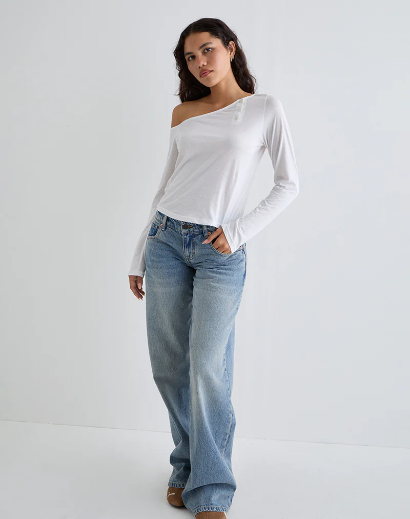 Tole Asymmetric Button Up Top in Tissue Jersey Ivory - Image 4