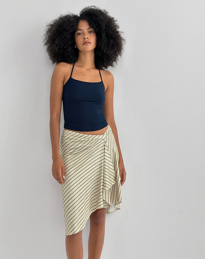 Tomoe Halter Neck Top in Rayon Jersey Navy - Image 2