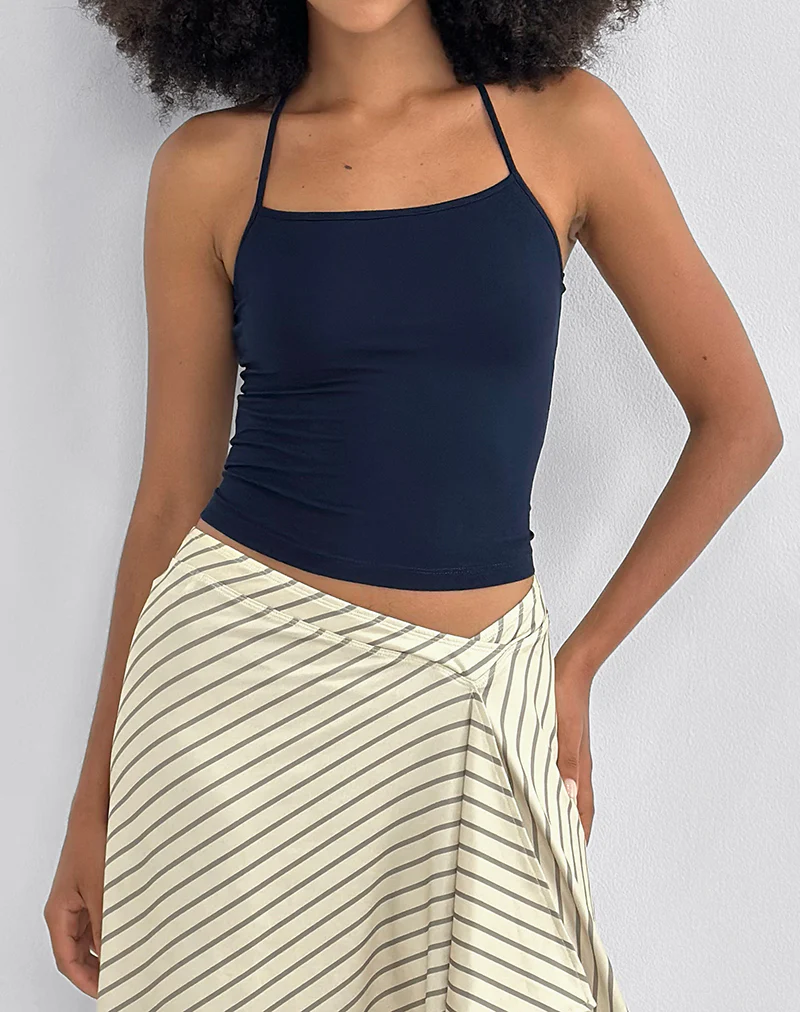 Tomoe Halter Neck Top in Rayon Jersey Navy - Image 5