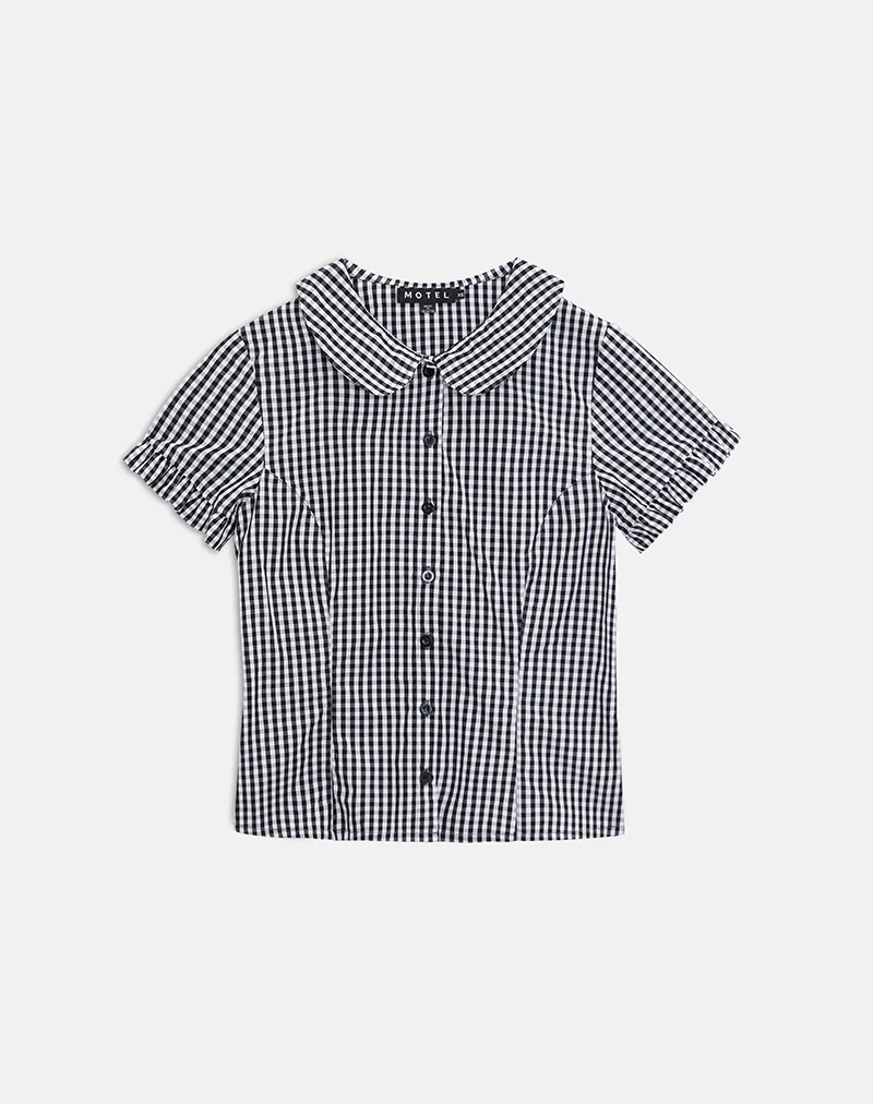 Topaz Blouse in Mini Gingham Grey - Image 6