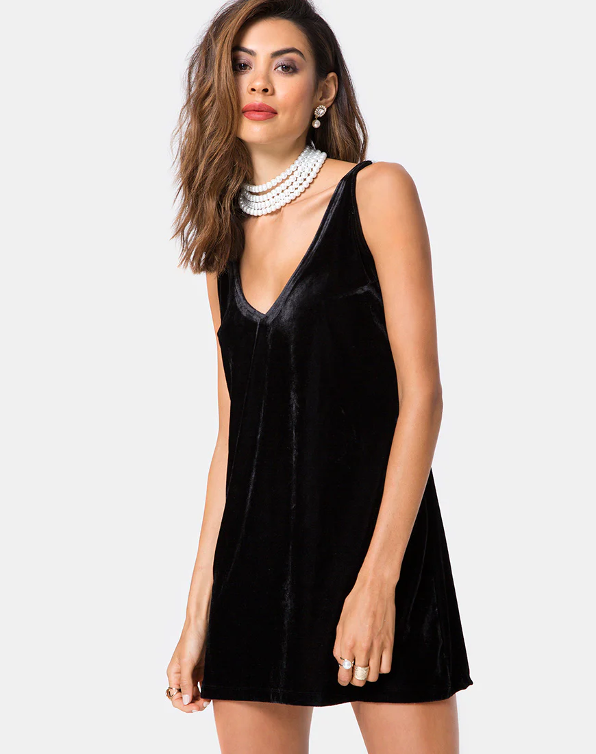 Tori Dress in Velvet Pearl Black - Image 2
