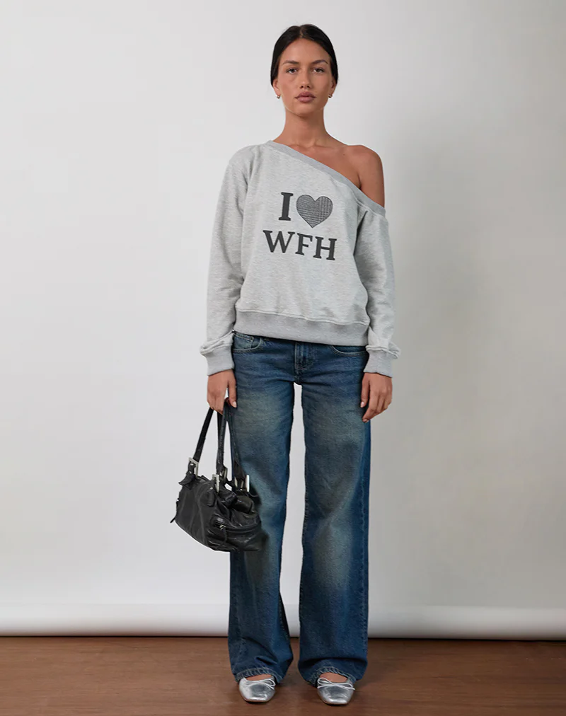 Toria Sweatshirt in Grey Marl with I Love WFH Graphic - Image 2