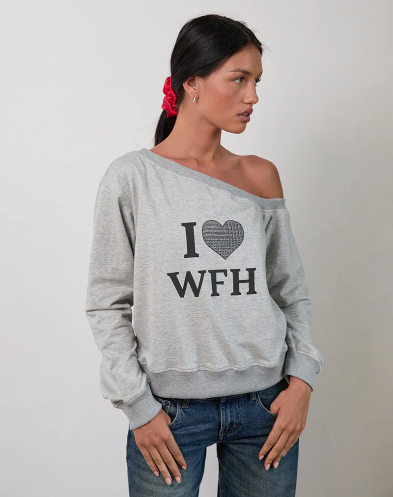 Toria Sweatshirt in Grey Marl with I Love WFH Graphic - Image 5
