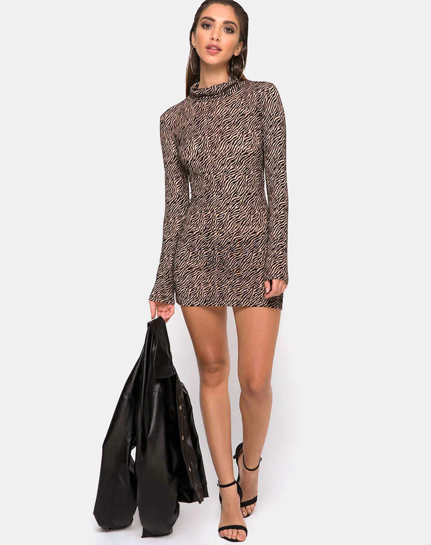 Torin Bodycon Dress in Tiger Net Tan - Image 3