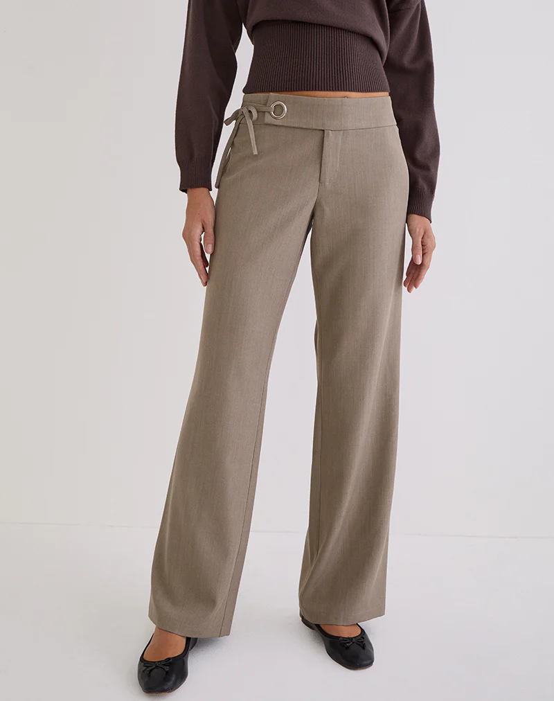 Tova Tie Tailoring Trouser in Khaki Beige - Image 2