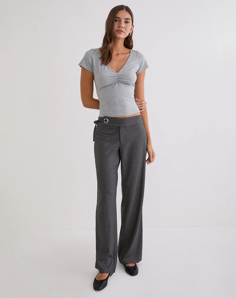 Tova Tie Tailoring Trousers in Pinstripe Grey - Image 2