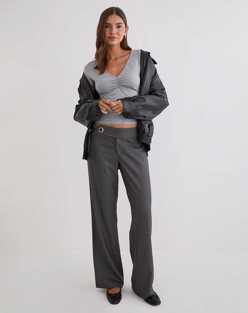 Tova Tie Tailoring Trousers in Pinstripe Grey - Image 3
