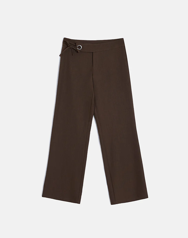 Tova Tie Tailoring Trousers in Chocolate - Image 3