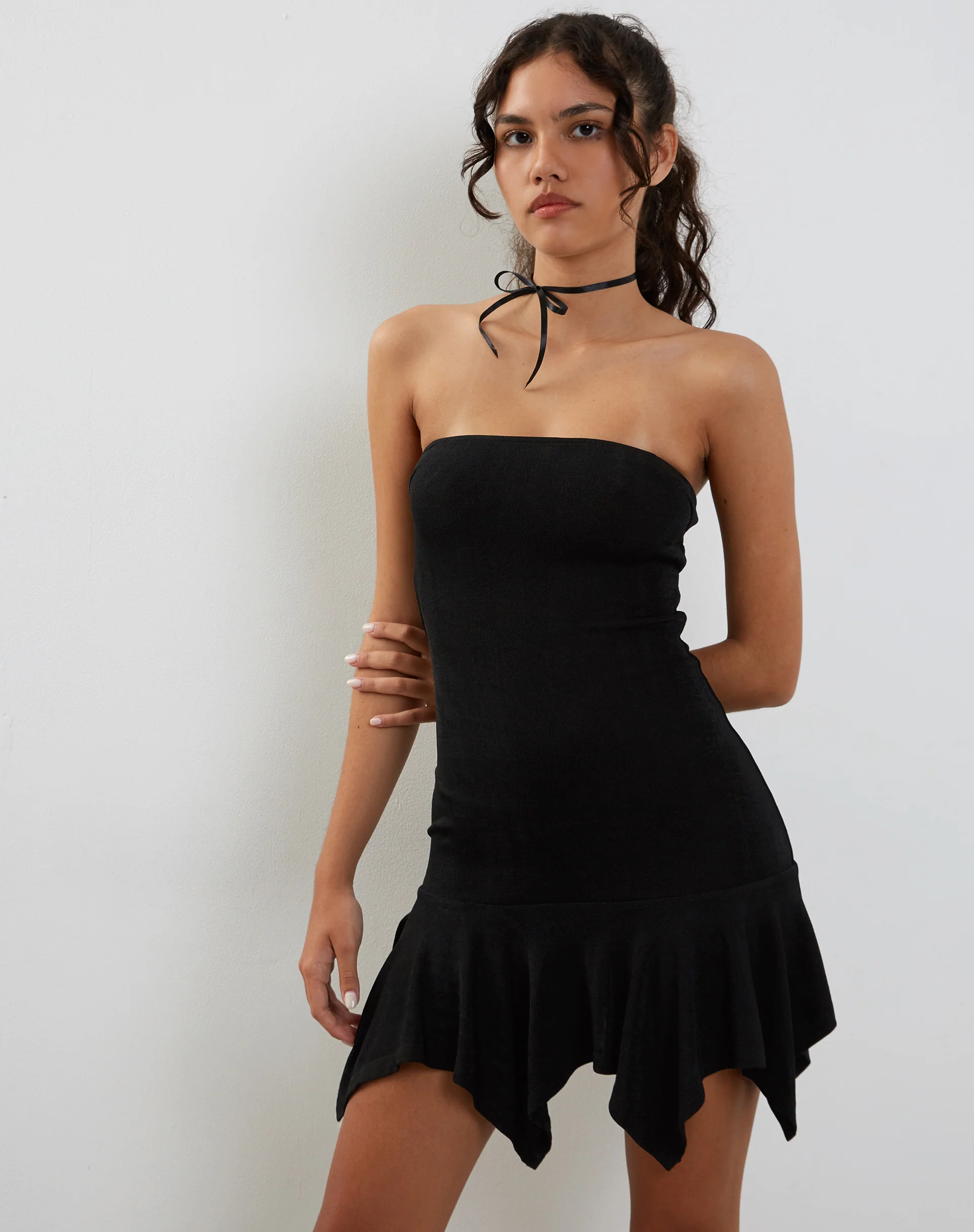 Towina Bandeau Slinky Mini Dress in Black - Image 4