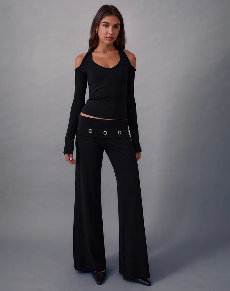 Travis Foldover Trouser in Black with Eyelets - Image 2