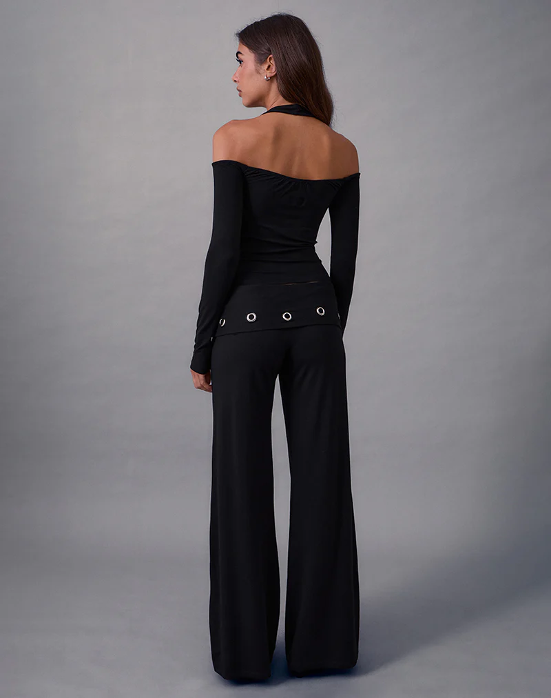 Travis Foldover Trouser in Black with Eyelets - Image 4