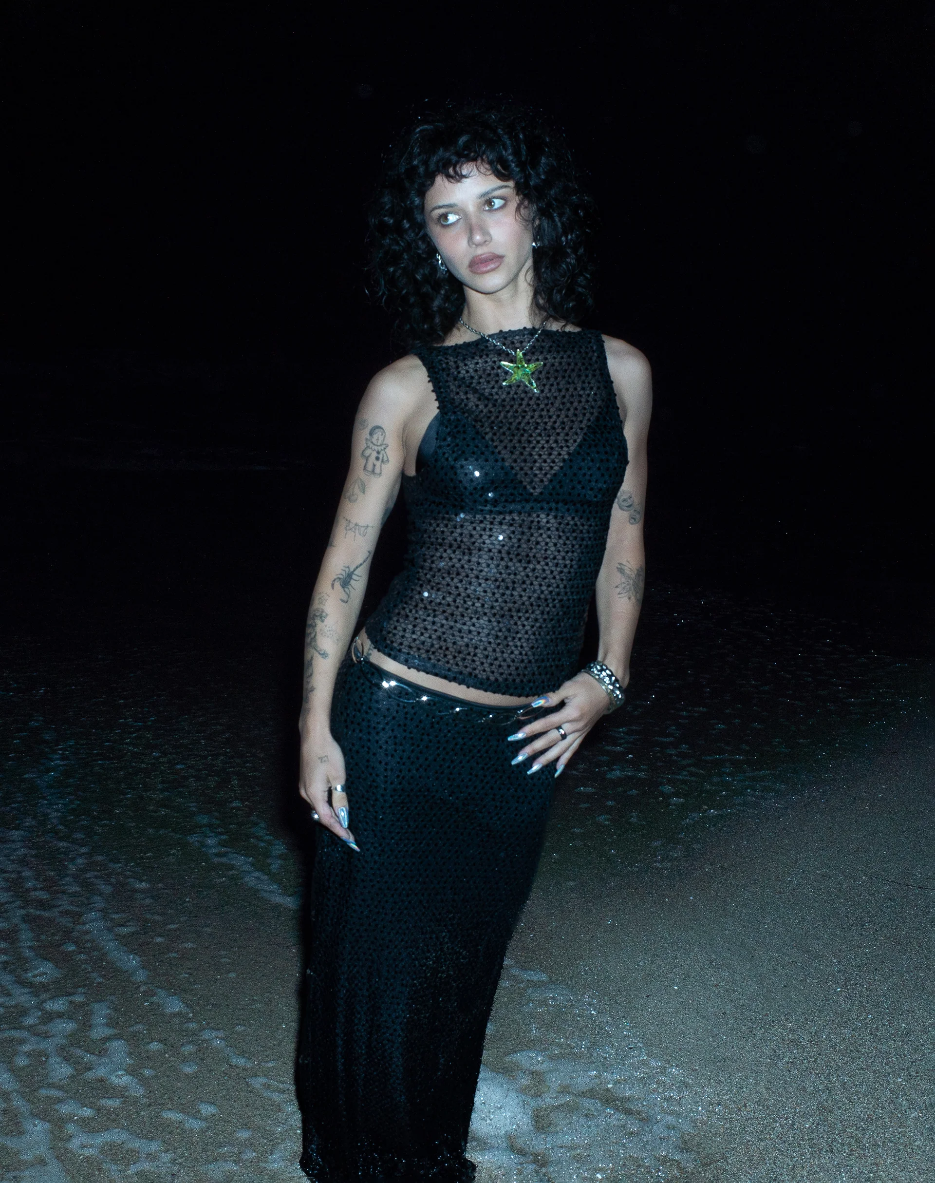 Tresha Maxi Skirt in Sequin Knit Black - Image 6