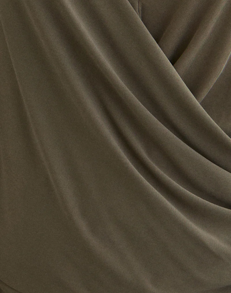 Tricia Plunge Drape Top in Cupro Khaki - Image 5
