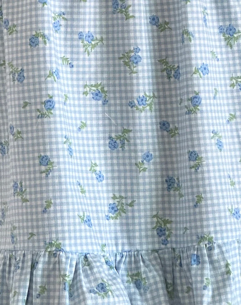 Trim Mini Dress in Blue Flower Gingham - Image 5