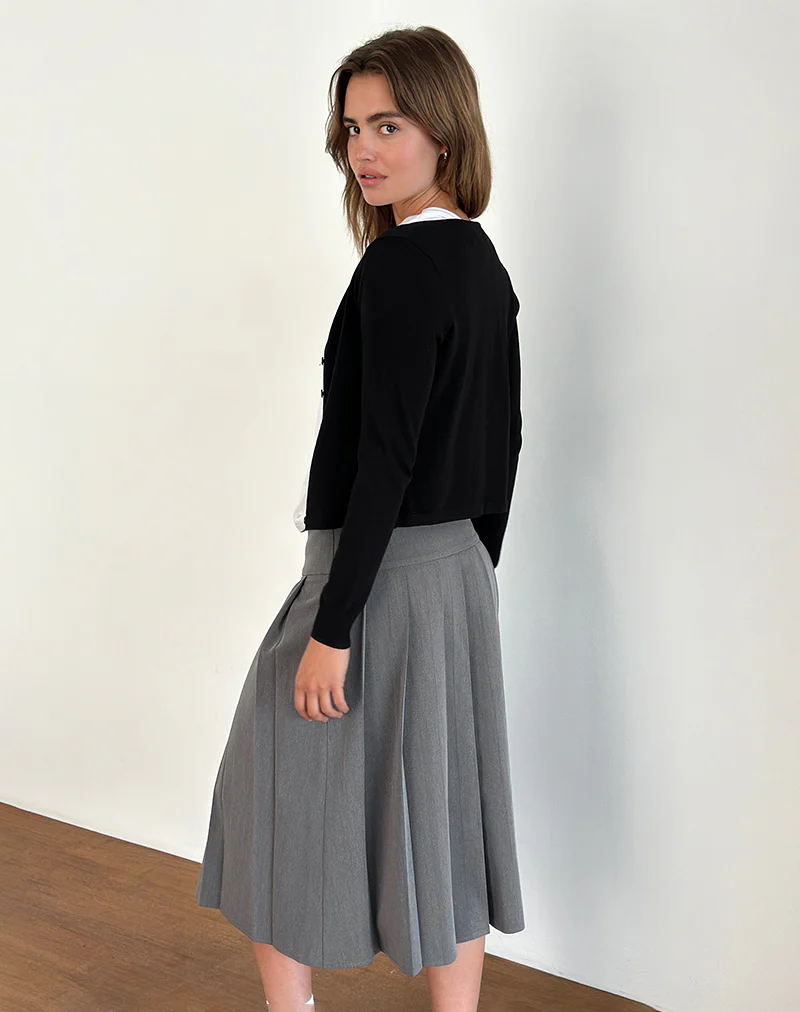 Trisma Pleated Midi Skirt in Charcoal Grey - Image 2