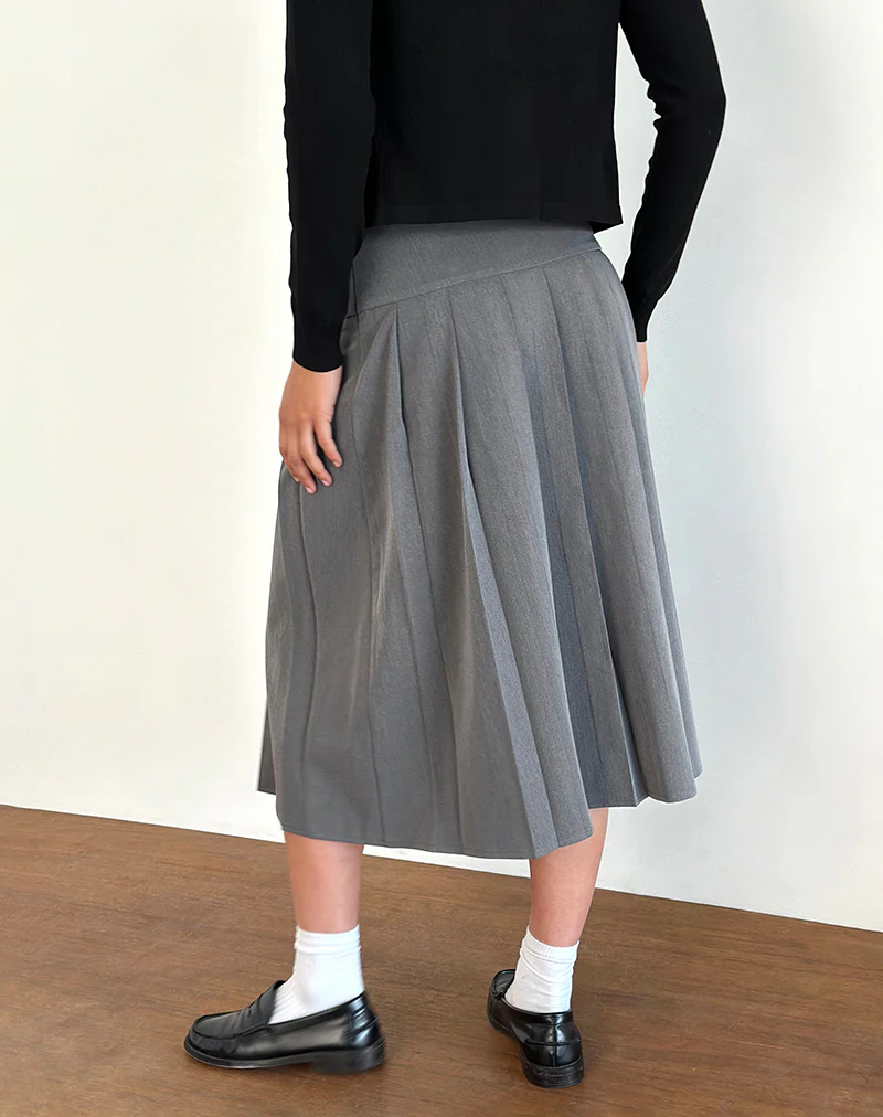 Trisma Pleated Midi Skirt in Charcoal Grey - Image 4