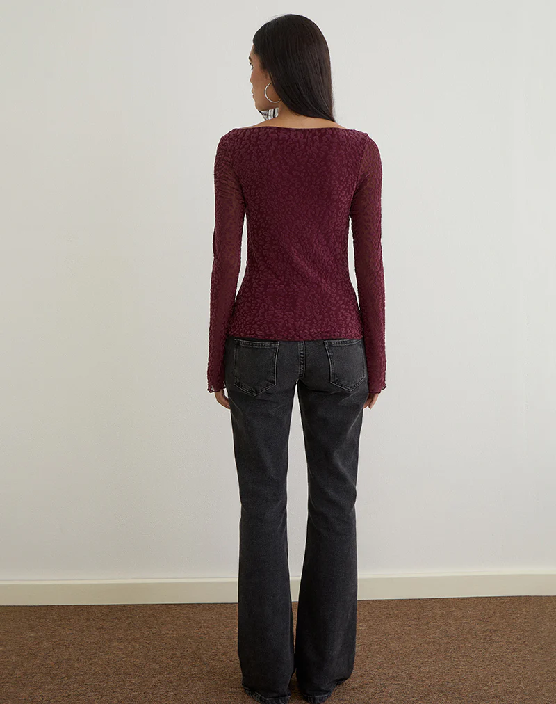 Trivedi Long Sleeve Top in Flock Mini Leopard Plum - Image 4
