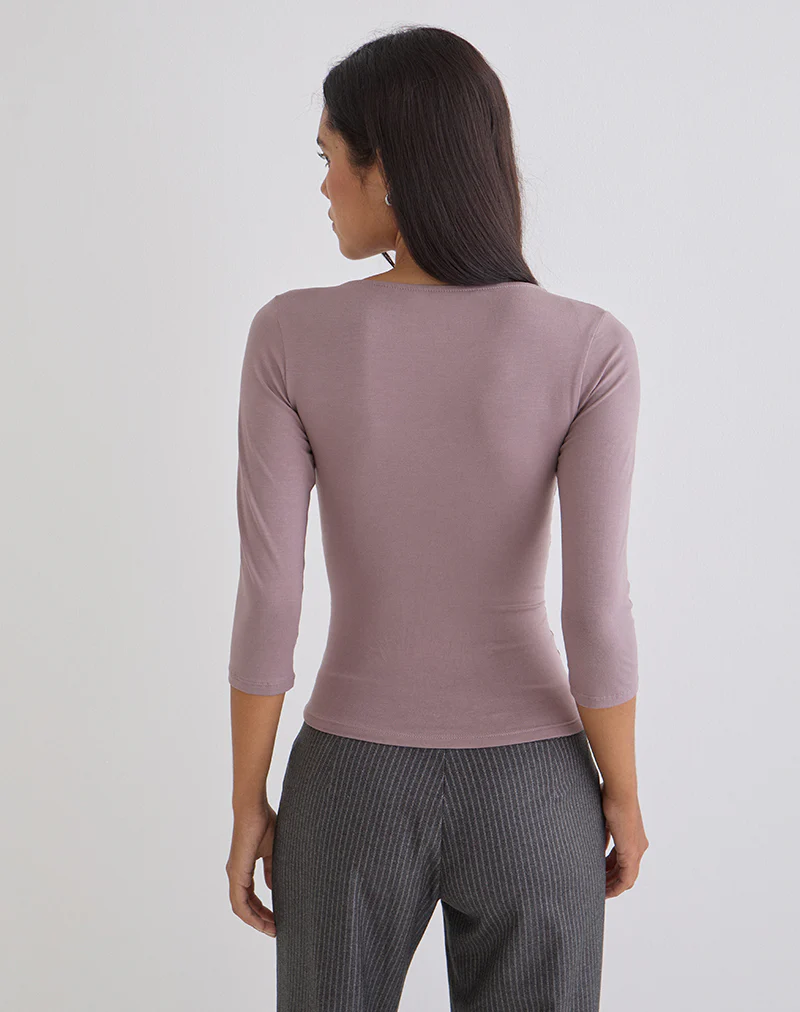 Trudis Wrap Top in Jersey Dusty Mauve - Image 3