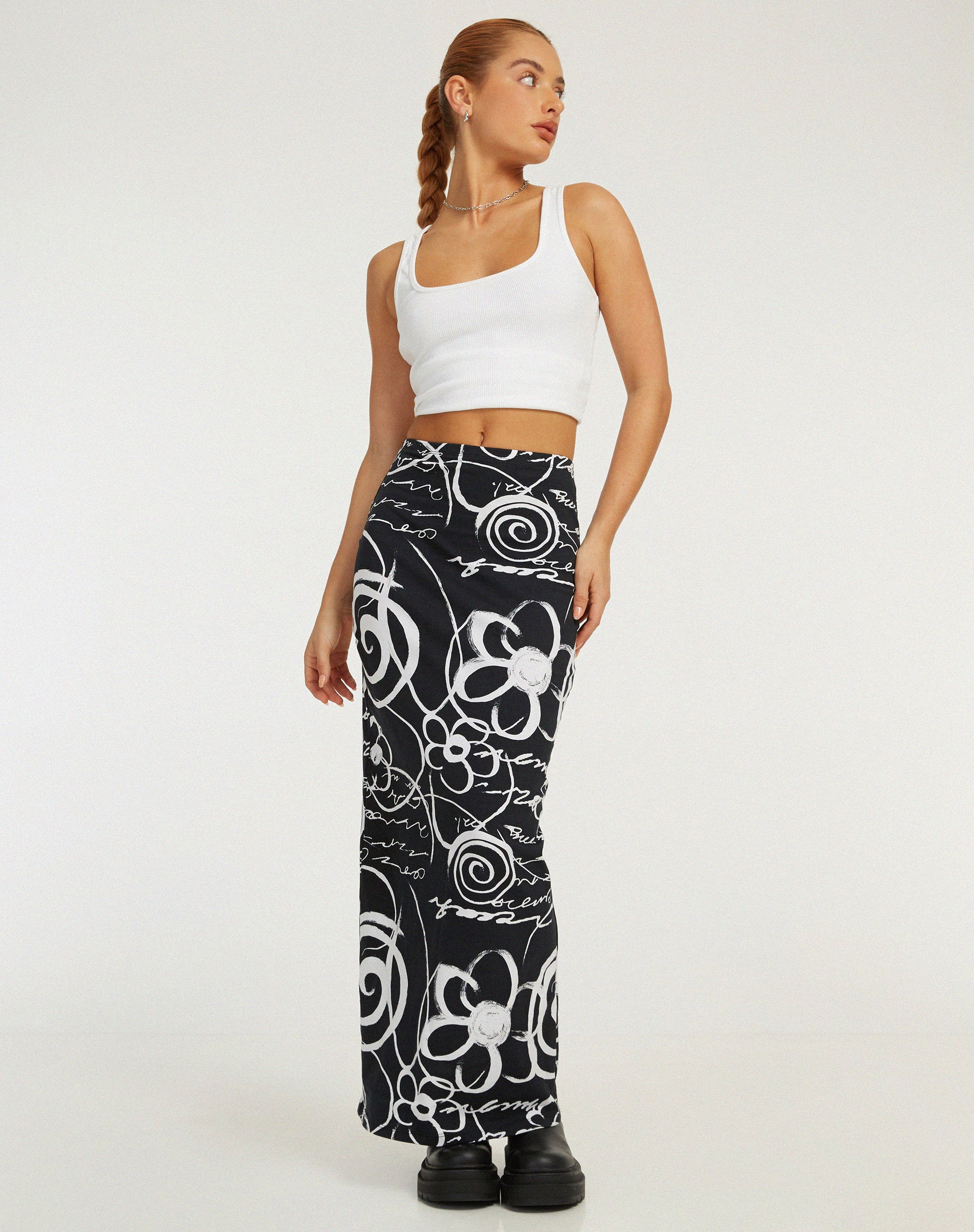 Tsuna Maxi Skirt in Mono Doodle Black - Image 2