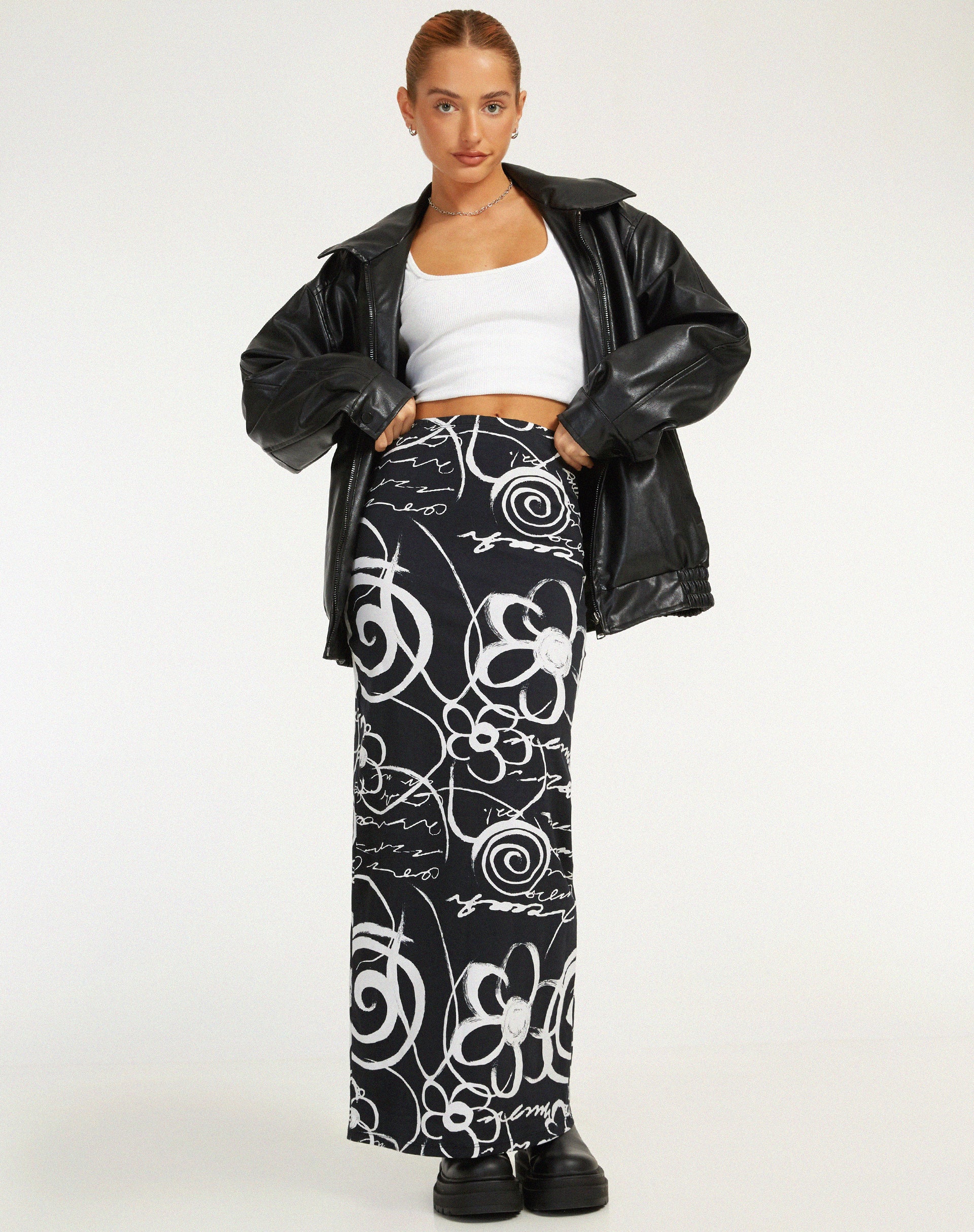 Tsuna Maxi Skirt in Mono Doodle Black - Image 4