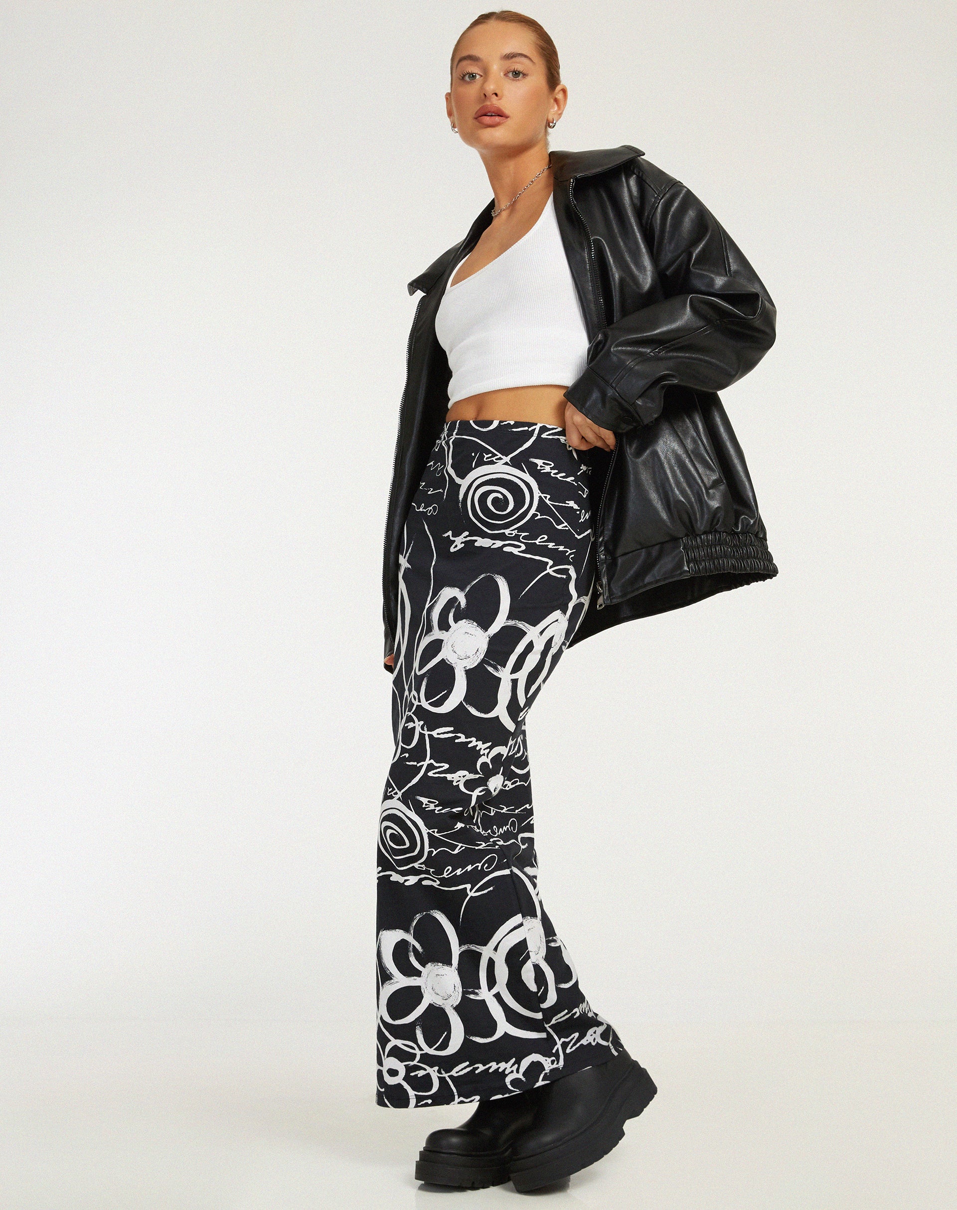 Tsuna Maxi Skirt in Mono Doodle Black - Image 5