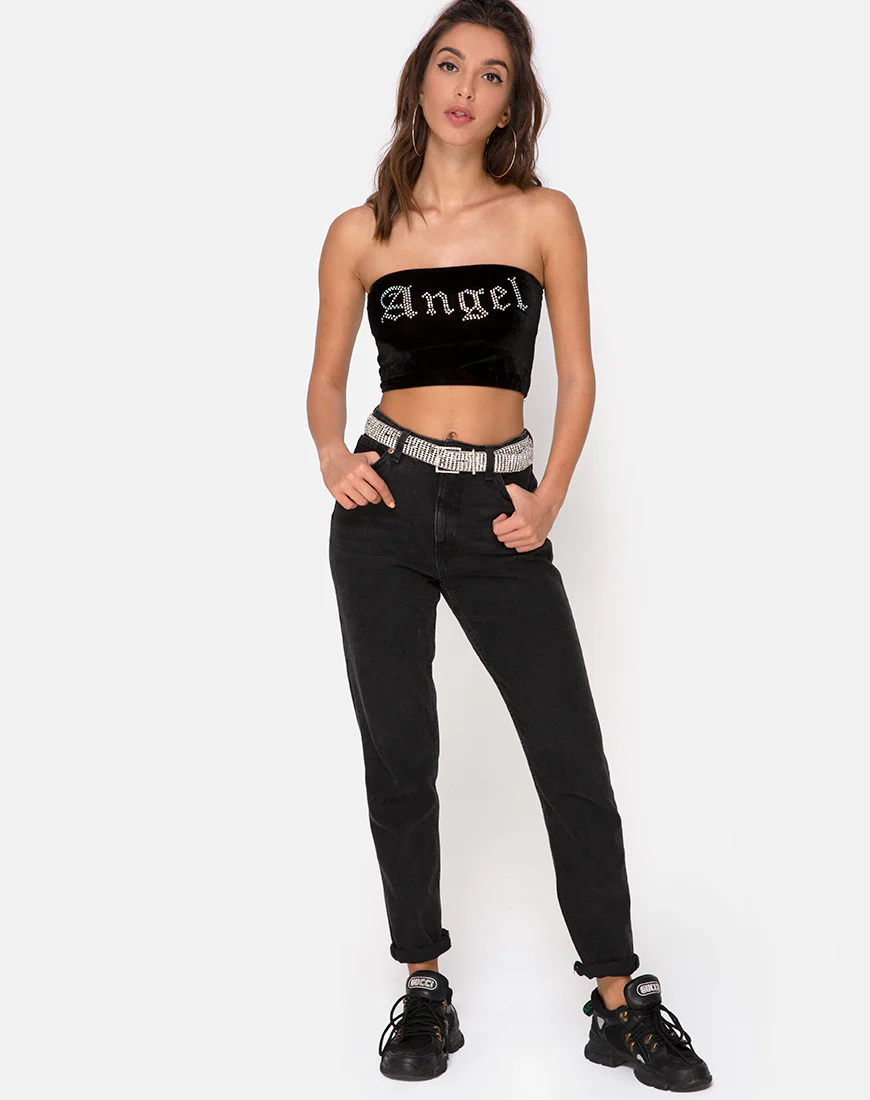 Tube top in Black with Angel Diamante Hot Fix - Image 4