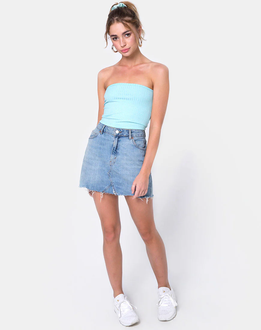 Tube Top in Ribbed Powder Blue - Image 3